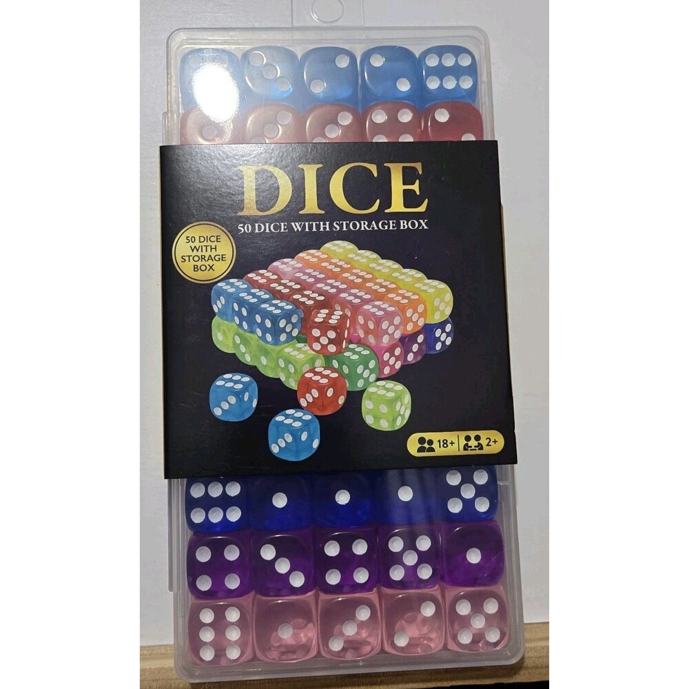 50 Pc Translucent Multicolored 15mm Dice Set with Clear Plastic Storage Box